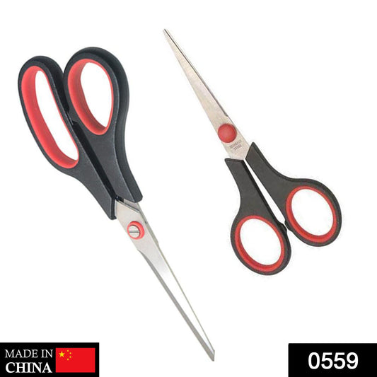 Two durable stainless steel scissors, a large and a medium, for home and office tasks.