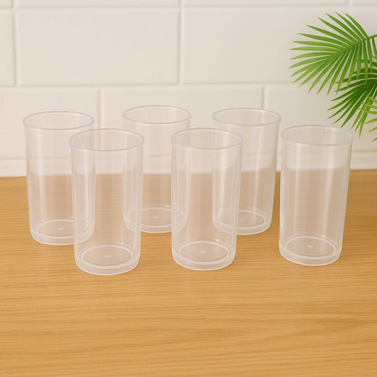Six-piece transparent plastic martini glasses with elegant cylindrical design