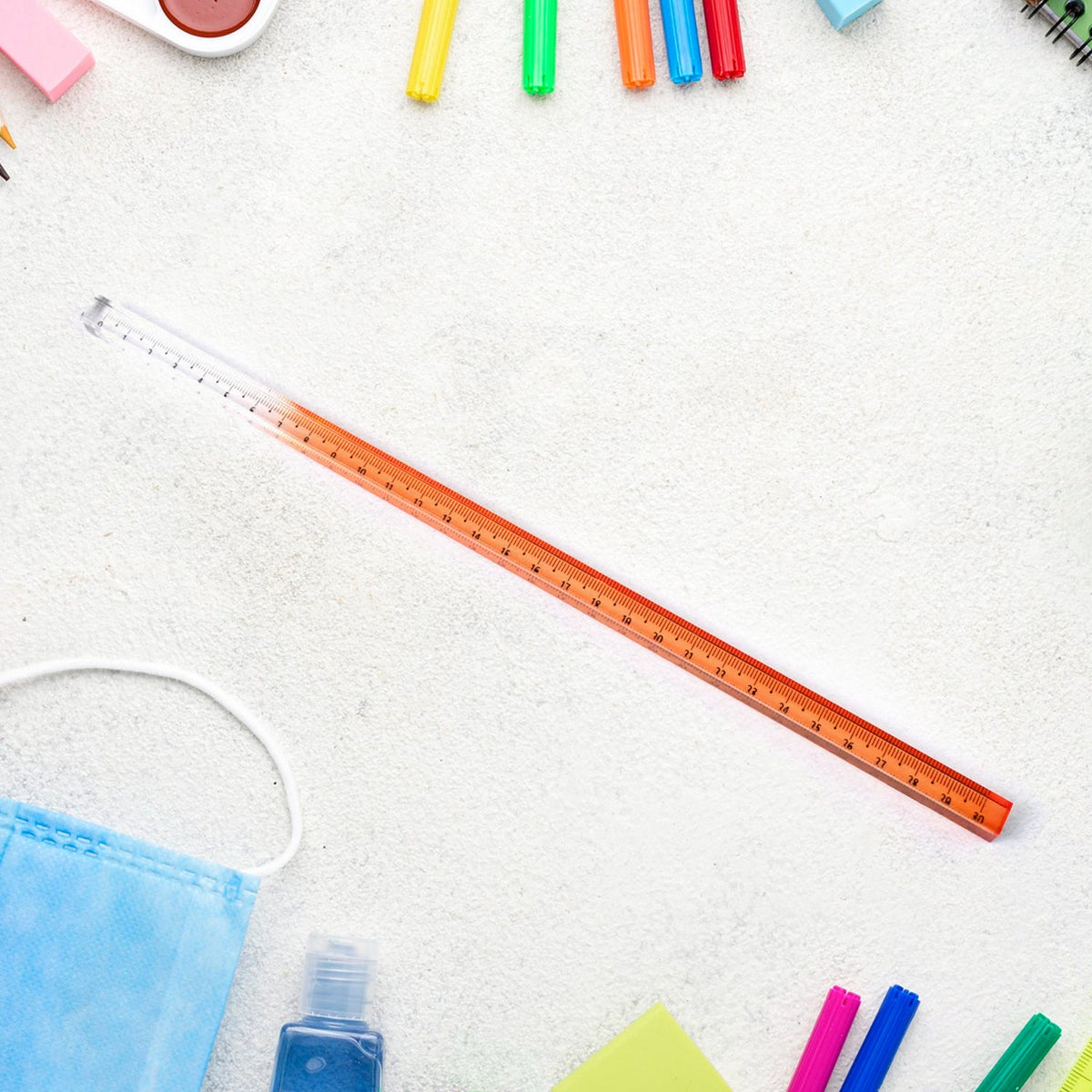 Colourful acrylic ruler with clear measurement markings