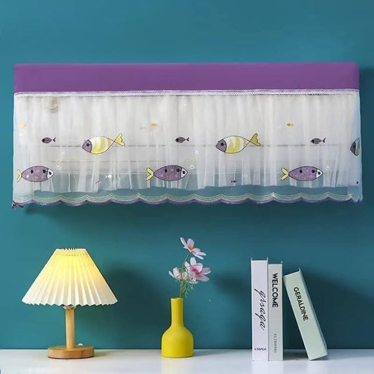 Washable AC dust cover protecting an indoor split unit from dust and debris.